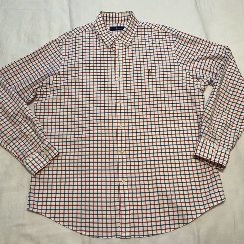 Men’s XL Ralph Lauren Red White and Blue Checkered Long Sleeve Button Up Shirt